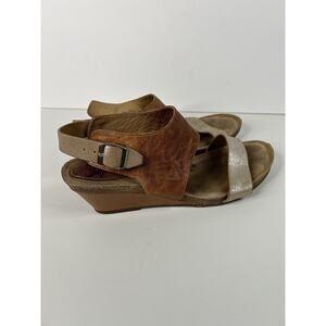 Sofft Vanita Women 8.5 Brown Gold Metallic Leather Slingback Wedge Sandals